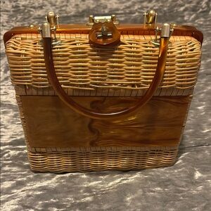 Vintage Charming by Atlas tan wicker with brown lucite trim